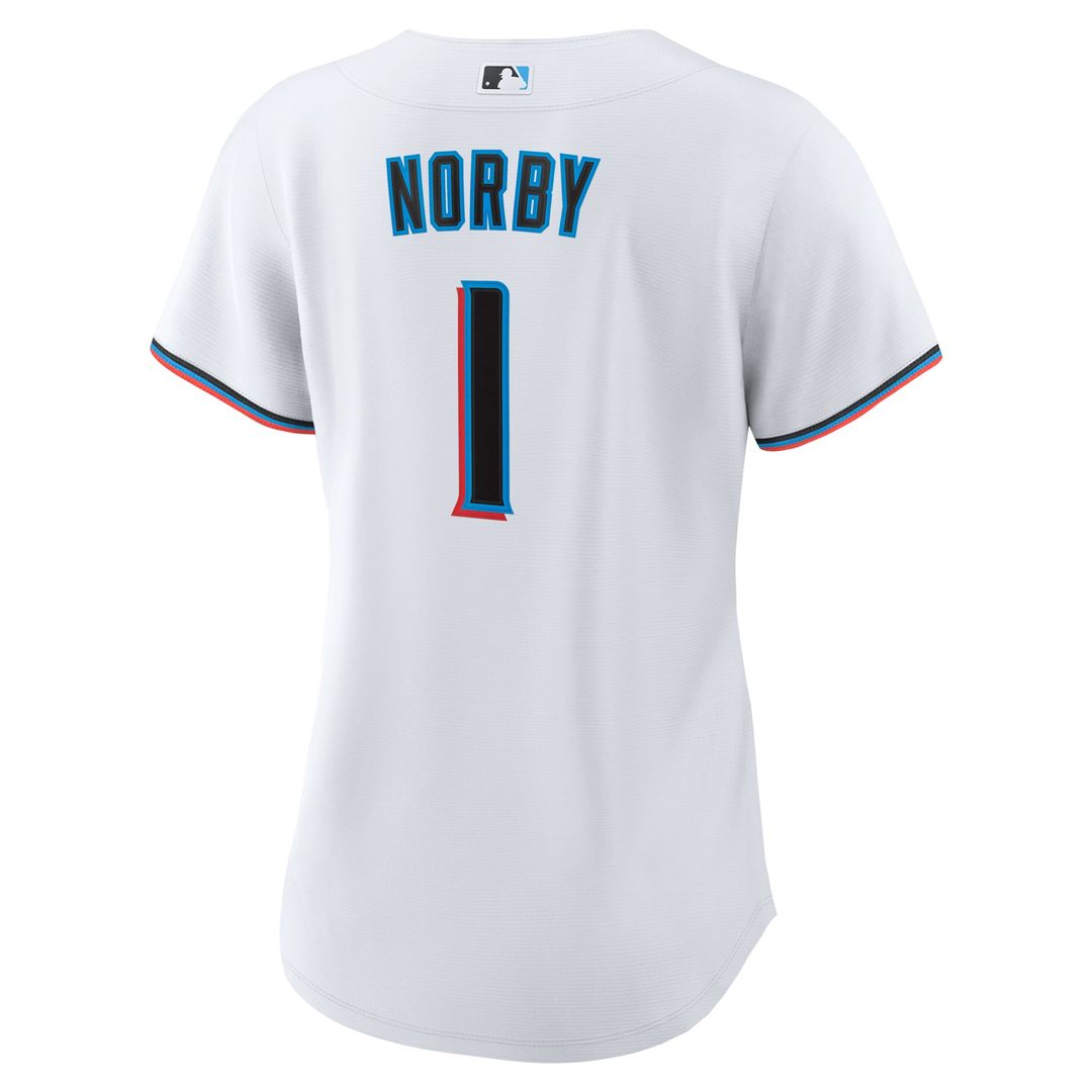 Women's Miami Marlins Connor Norby White Home Replica MLB Baseball Jersey - view 3