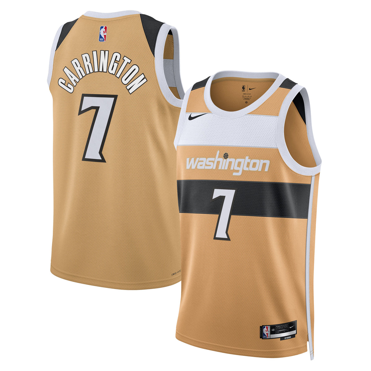 Unisex Carlton Carrington Washington Wizards 2025/26 City Edition Swingman NBA Basketball Jersey - Tan - view 2