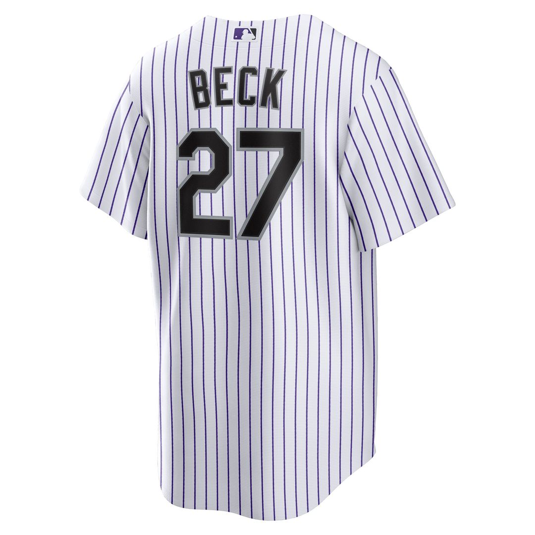 Men's Colorado Rockies Jordan Beck White Home Replica MLB Baseball Jersey - view 3
