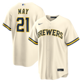 Men's Milwaukee Brewers Dustin May Cream Home Replica MLB Baseball Jersey - view 1