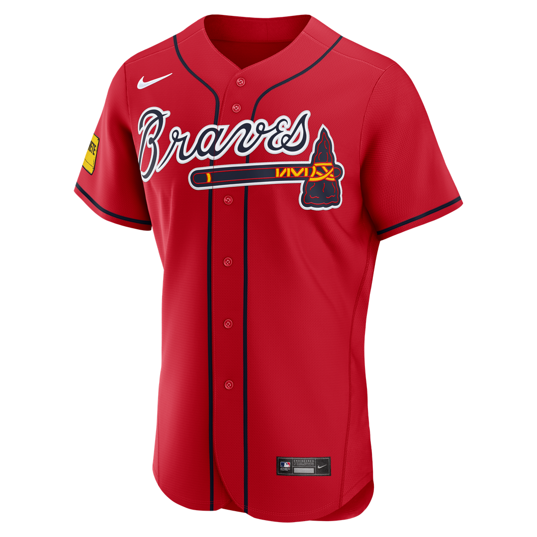 Men's Atlanta Braves Ronald Acuña Jr. Red Alternate Sponsor Patch MLB Baseball Jersey - view 2