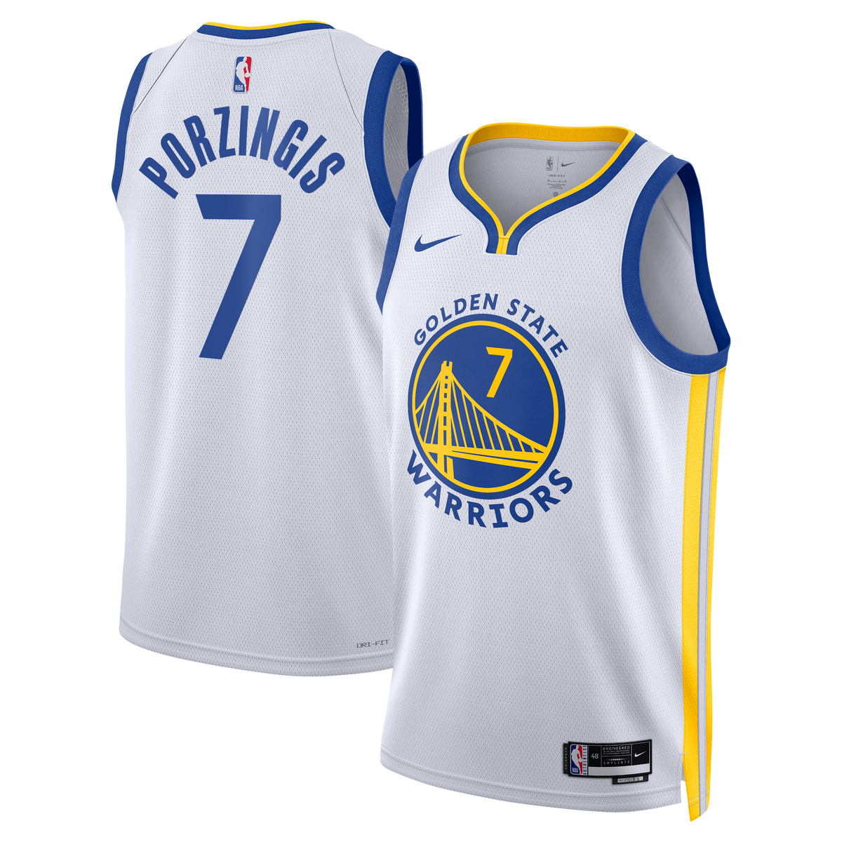 Unisex Kristaps Porziņģis Golden State Warriors Association Edition Swingman NBA Basketball Jersey - White - view 1