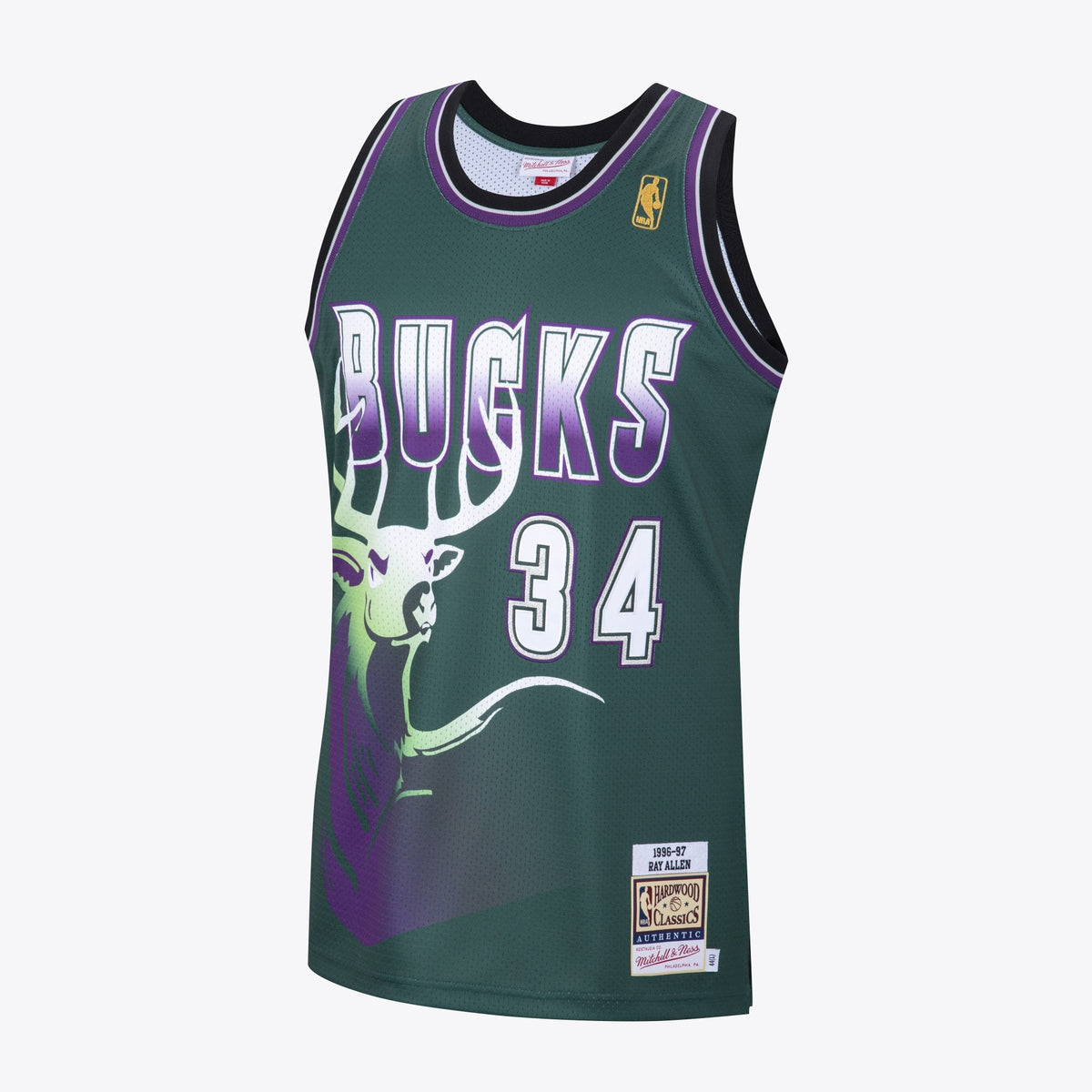Men's Milwaukee Bucks Ray Allen 1996 Hardwood Classics Alternate Swingman NBA Basketball Jersey - Dark Green - view 2