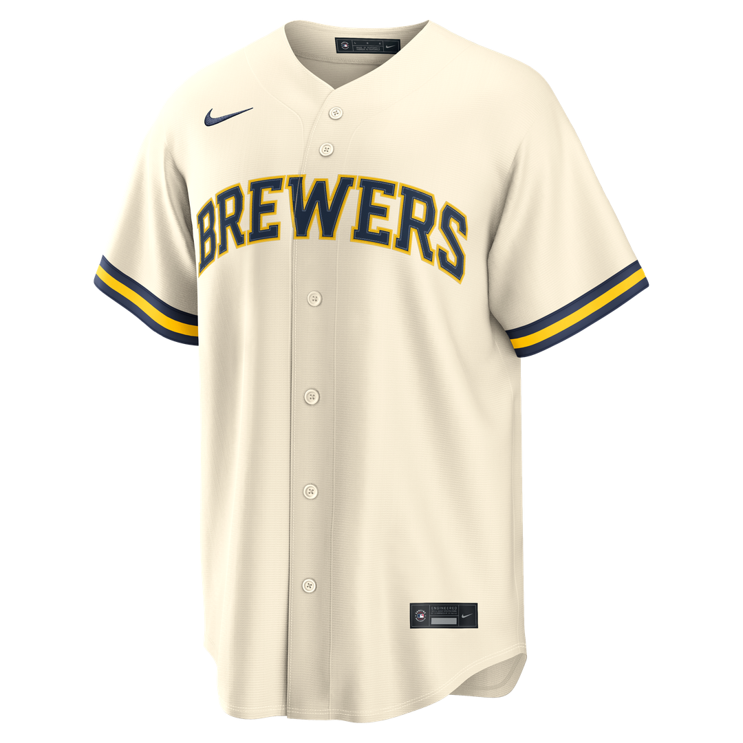 Men's Milwaukee Brewers Dustin May Cream Home Replica MLB Baseball Jersey - view 4