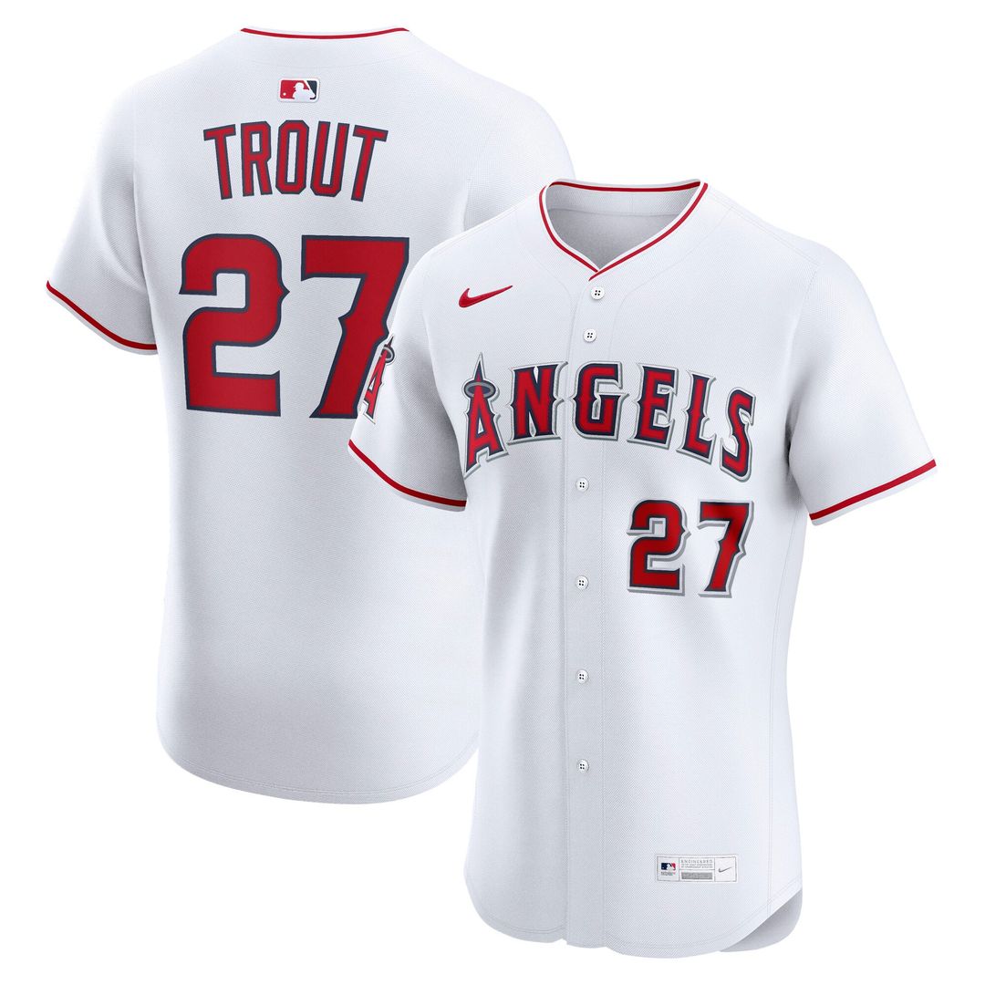 Men's Los Angeles Angels Mike Trout White Home Elite MLB Baseball Jersey - view 1