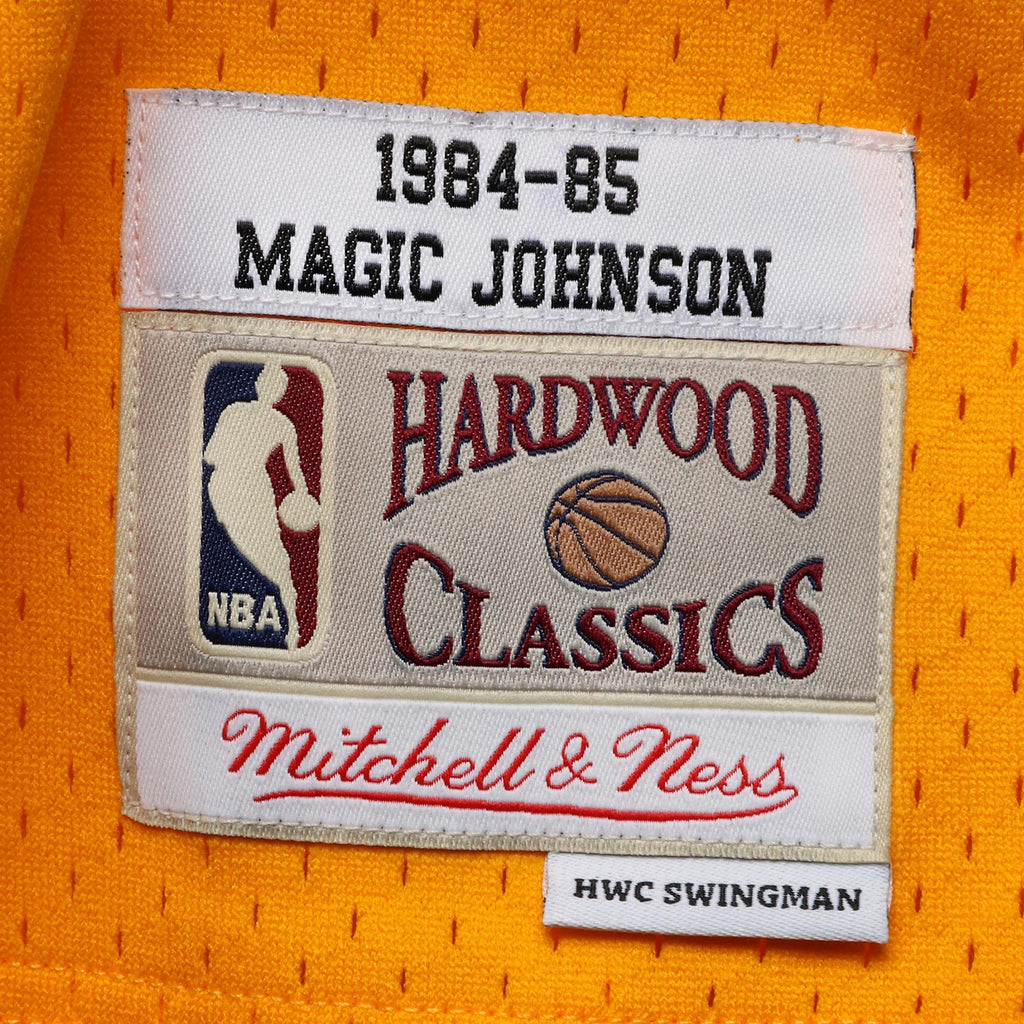 Men's Magic Johnson Gold Los Angeles Lakers 1984-85 Hardwood Classics Swingman NBA Basketball Jersey - view 8
