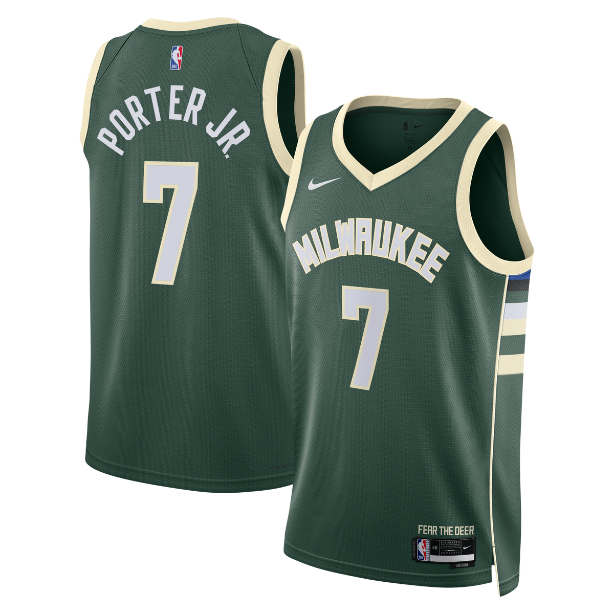 Unisex Kevin Porter Jr. Milwaukee Bucks Icon Edition Swingman NBA Basketball Jersey - Hunter Green - view 1