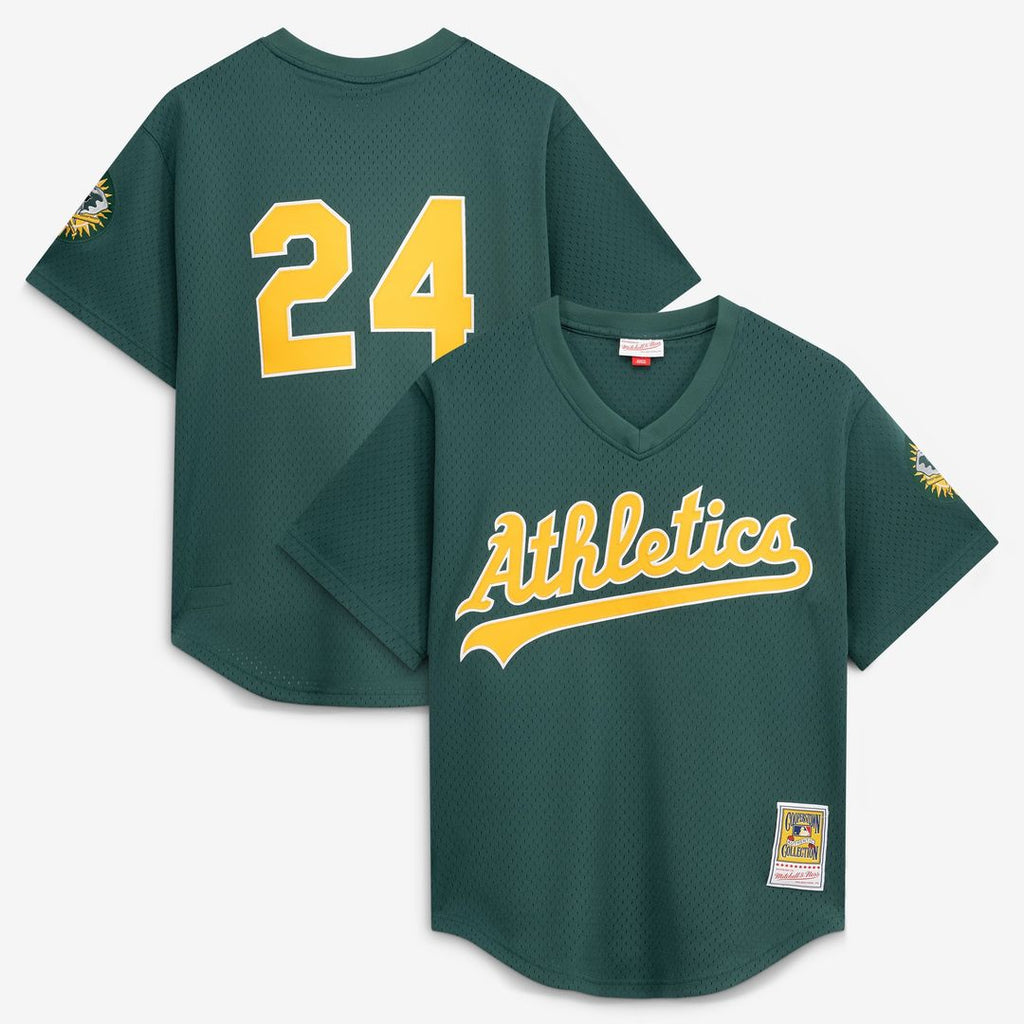 Men's Athletics Rickey Henderson Green Batting Practice MLB Baseball Jersey - view 1