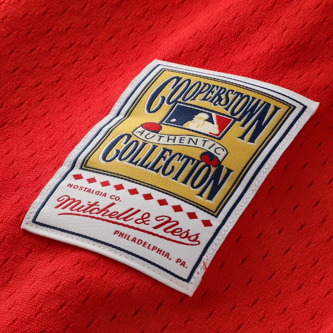 Men's Philadelphia Phillies Jimmy Rollins Red Cooperstown Mesh Batting Practice Button-Up MLB Baseball Jersey - view 7