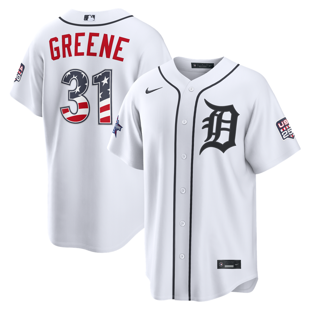 Men's 2026 All-Star Edition Stars & Stripes Men's Detroit Tigers Riley Greene White Stadium MLB Baseball Jersey - view 1