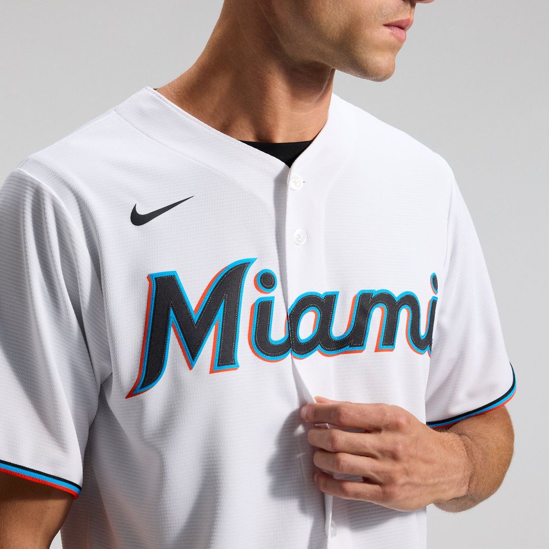 Men's Miami Marlins White Home Replica MLB Baseball Jersey - view 9