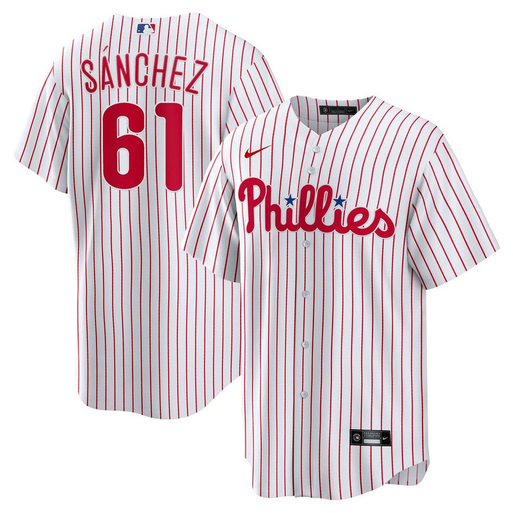 Men's Philadelphia Phillies Cristopher Sanchez White Home Replica MLB Baseball Jersey - view 1