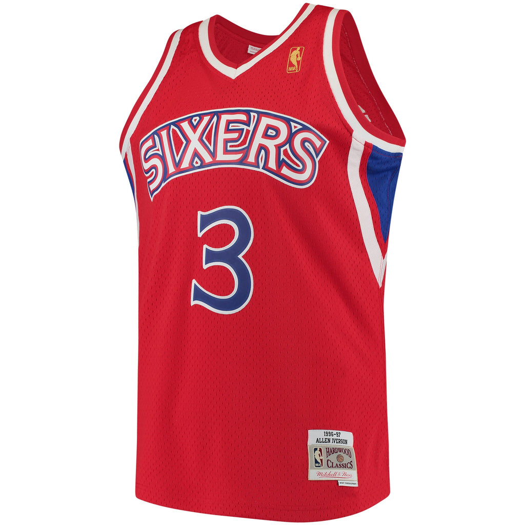 Men's Allen Iverson Red Philadelphia 76ers 1996-97 Hardwood Classics Swingman NBA Basketball Jersey - view 3
