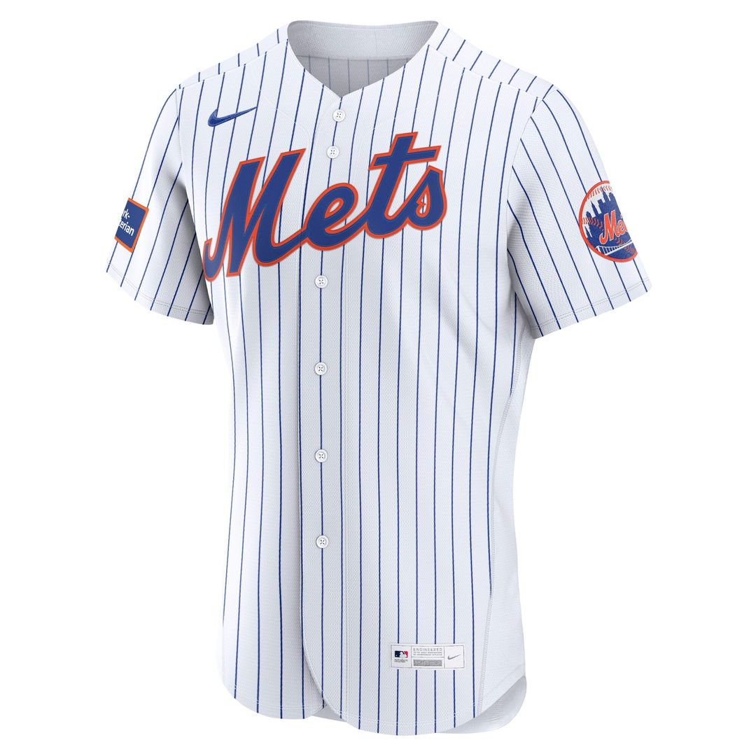 Men's New York Mets White Home Sponsor Patch MLB Baseball Jersey - view 2