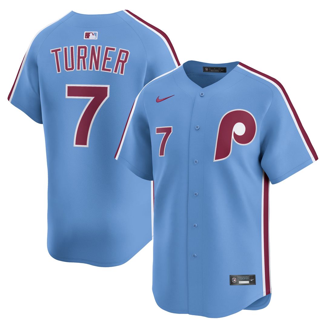 Men's Philadelphia Phillies Trea Turner Light Blue Alternate Limited MLB Baseball Jersey - view 4