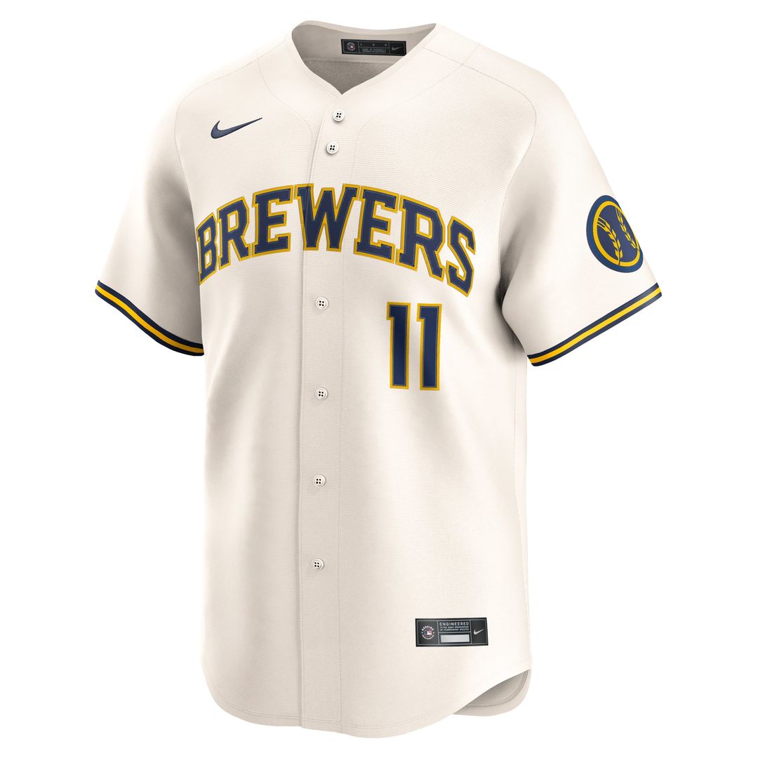 Men's Milwaukee Brewers Jackson Chourio Cream Home Limited MLB Baseball Jersey - view 2