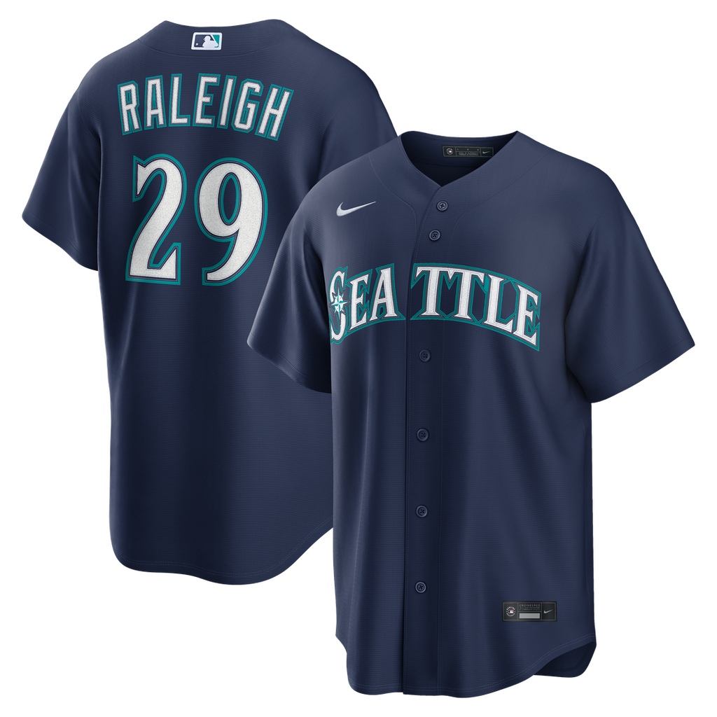 Men's Seattle Mariners Cal Raleigh Navy Road Replica MLB Baseball Jersey - view 4