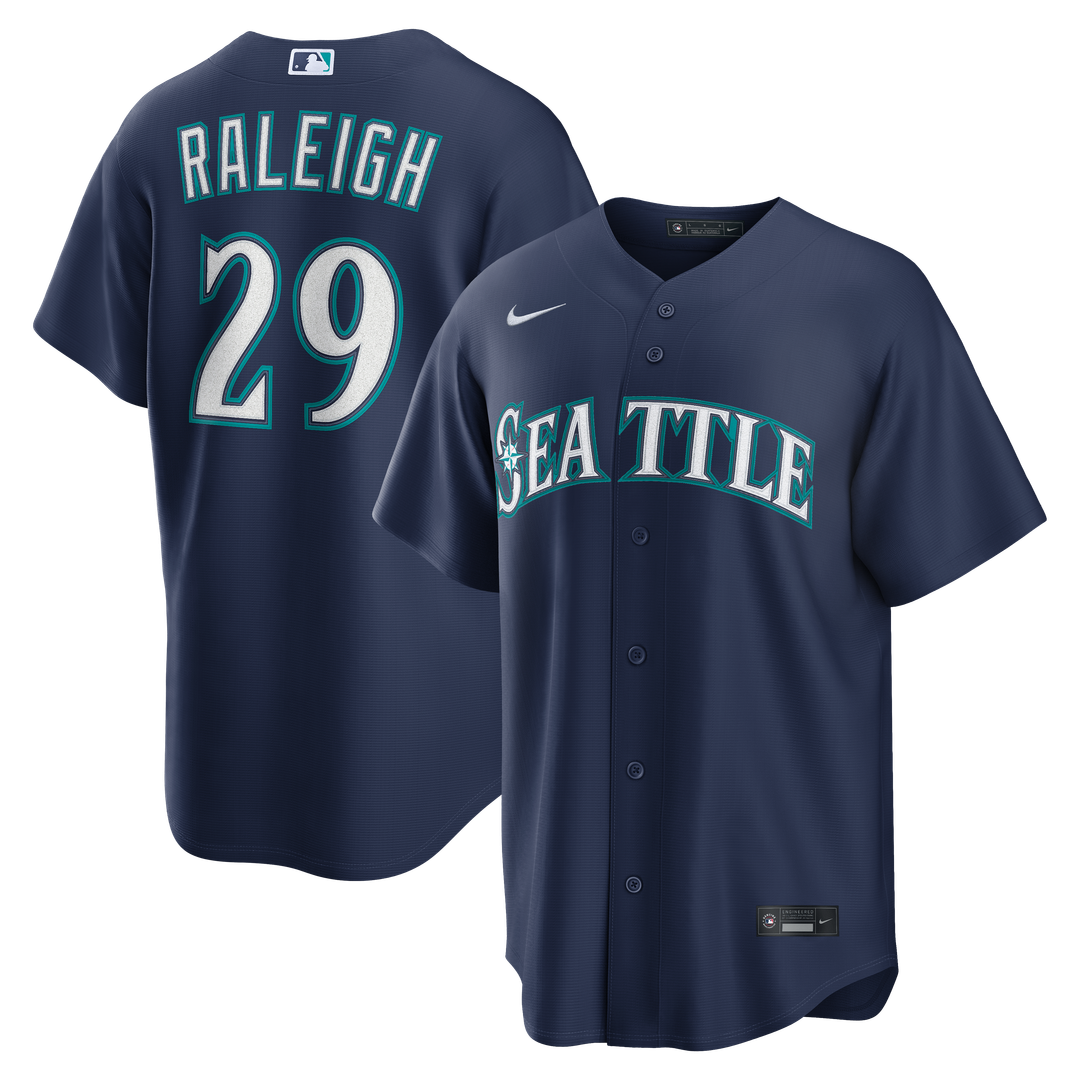 Men's Seattle Mariners Cal Raleigh Navy Road Replica MLB Baseball Jersey - view 4