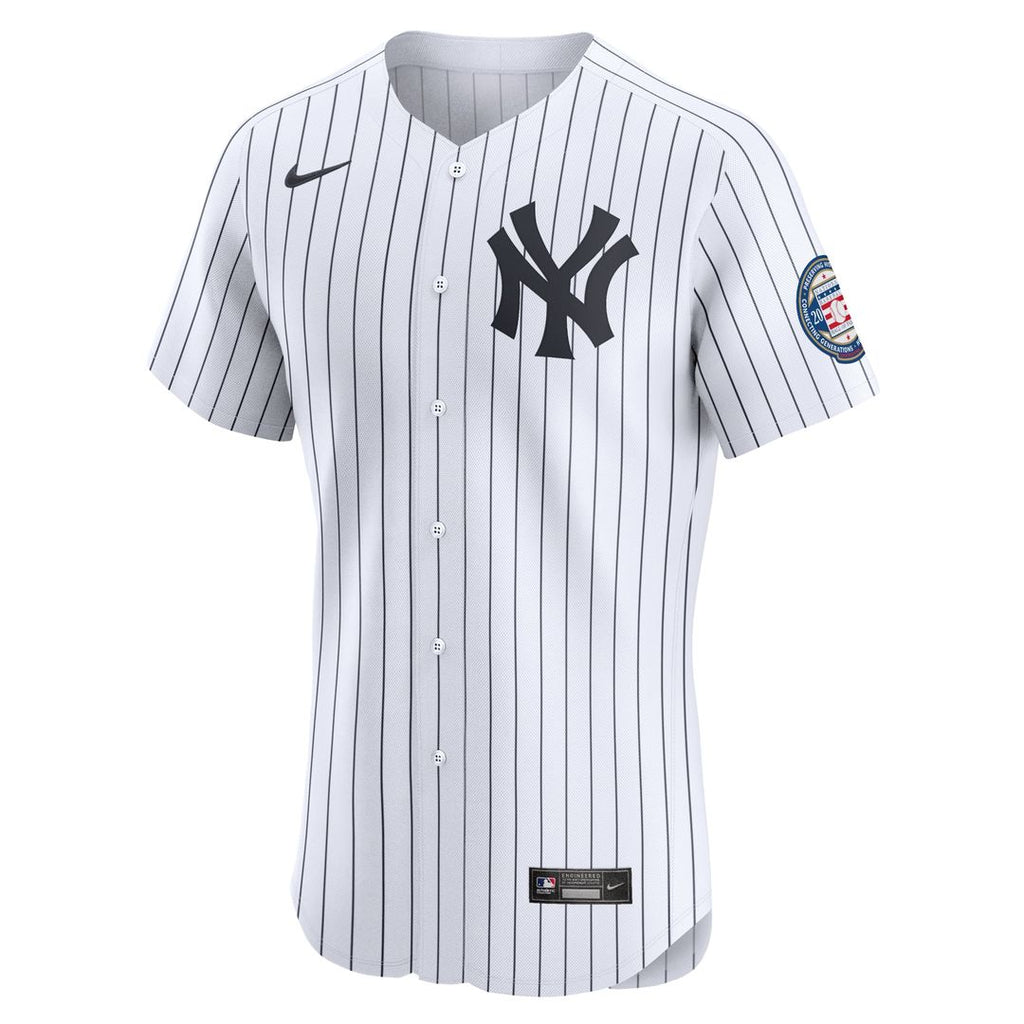 Men's New York Yankees Derek Jeter White Home 2020 Hall of Fame Induction Patch Elite MLB Baseball Jersey - view 1