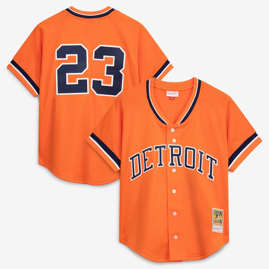 Men's Detroit Tigers Kirk Gibson Orange Cooperstown Collection Mesh Batting Practice Button-Up MLB Baseball Jersey - view 1