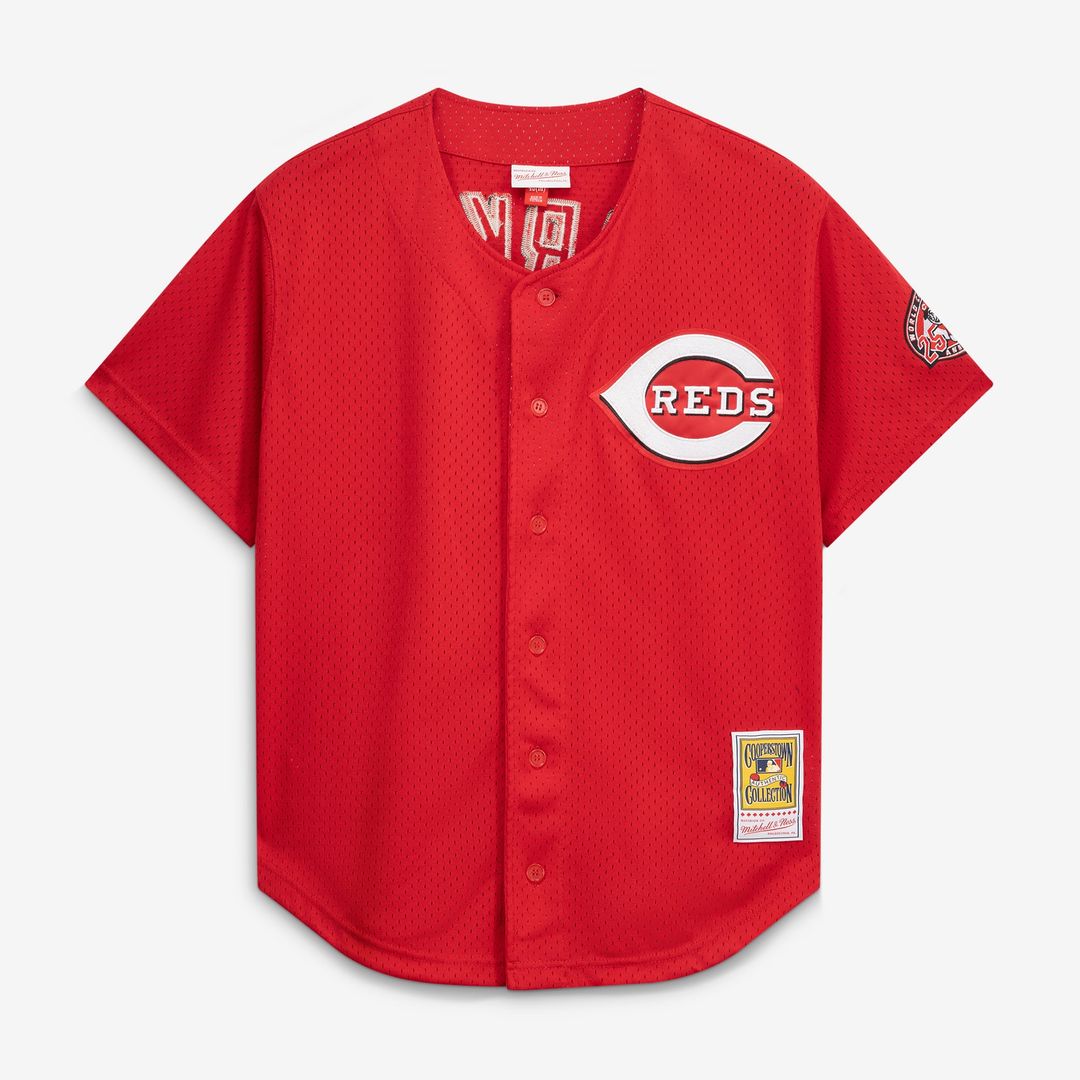 Men's Cincinnati Reds Barry Larkin Red Throwback Cooperstown Mesh Batting Practice MLB Baseball Jersey - view 2