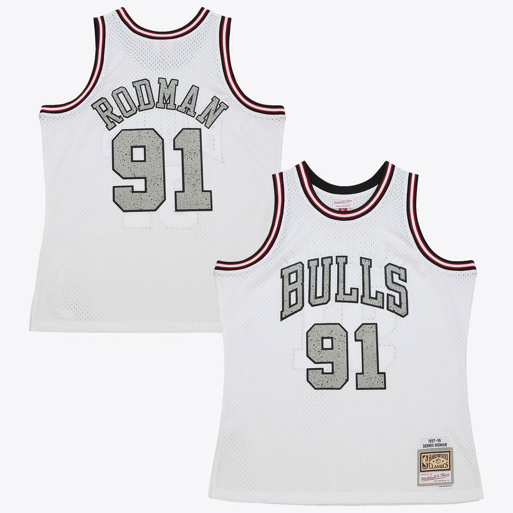Men's Chicago Bulls Dennis Rodman 1997 Cracked Cement Swingman NBA Basketball Jersey - White - view 2
