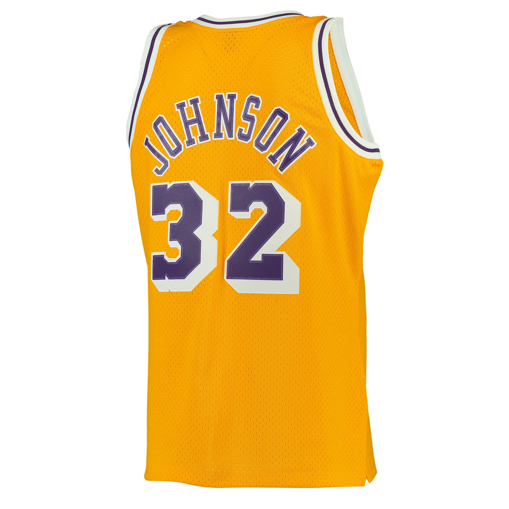 Men's Magic Johnson Gold Los Angeles Lakers 1984-85 Hardwood Classics Swingman NBA Basketball Jersey - view 4