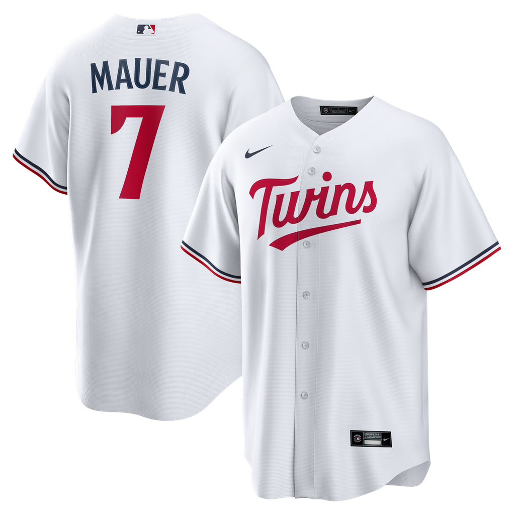 Men's Minnesota Twins Joe Mauer White Home Retired Player Replica MLB Baseball Jersey - view 1
