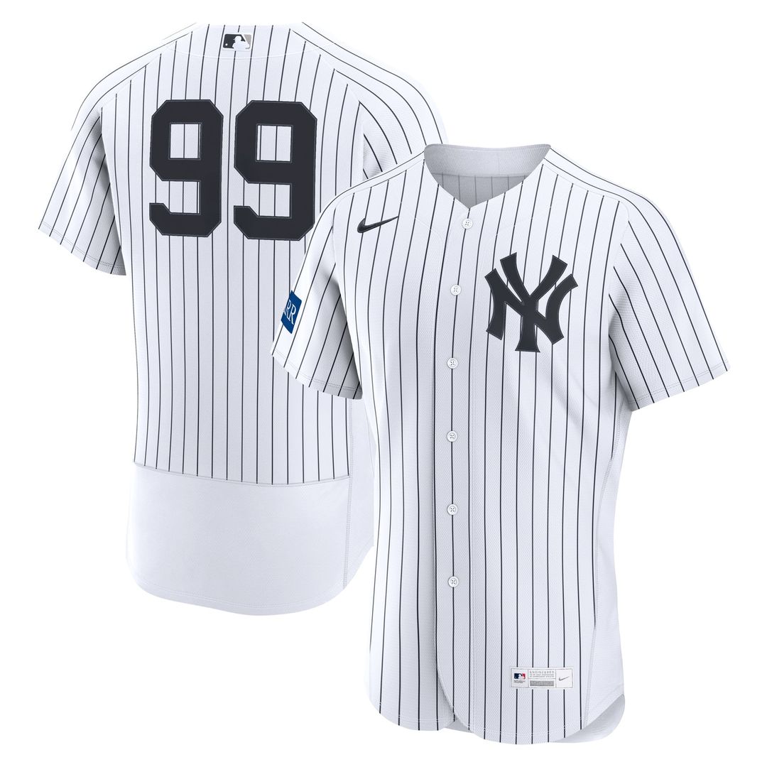 Men's New York Yankees Aaron Judge White Home Sponsor Patch MLB Baseball Jersey - view 1