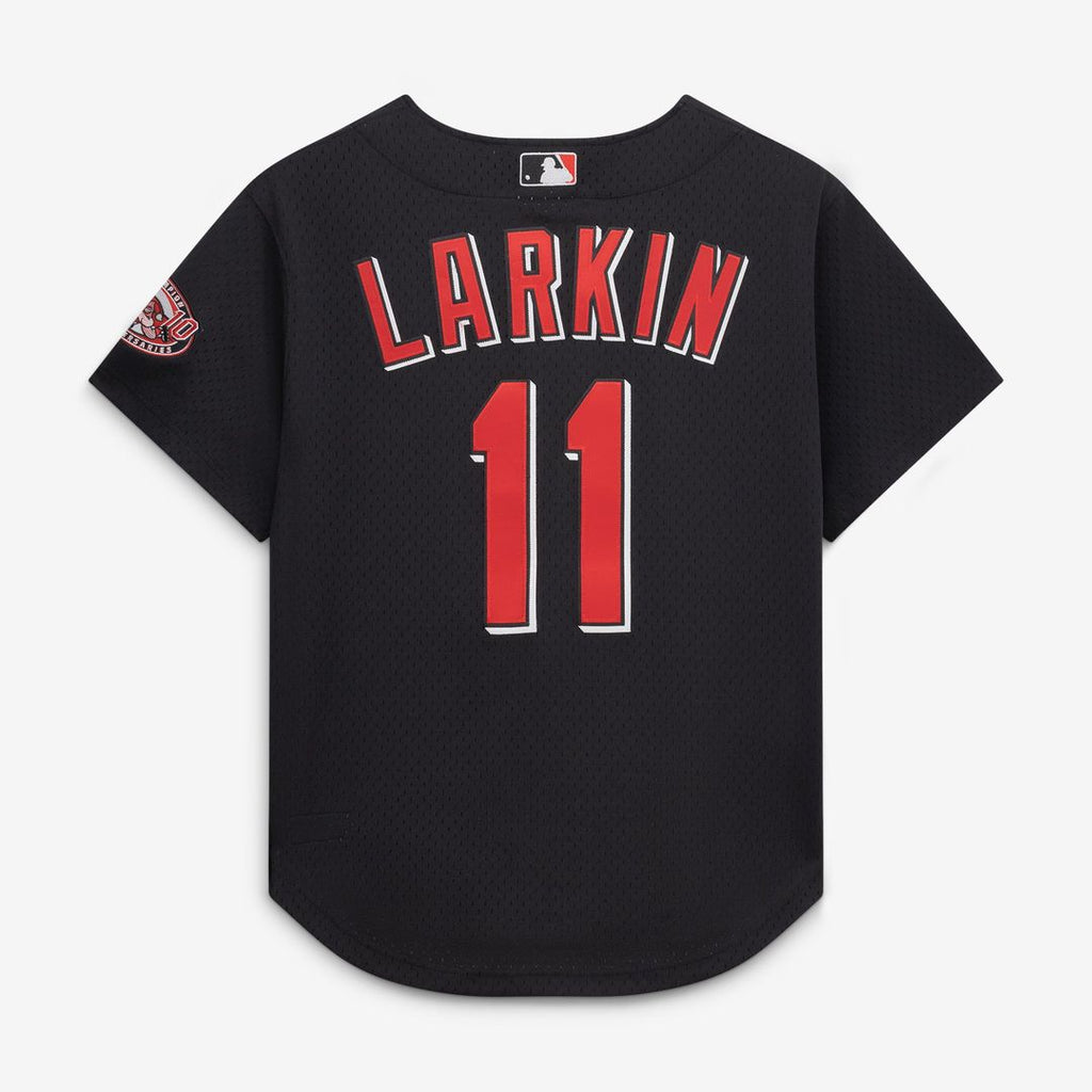 Men's Cincinnati Reds Barry Larkin Black Cooperstown Collection Mesh Batting Practice Button-Up MLB Baseball Jersey - view 3