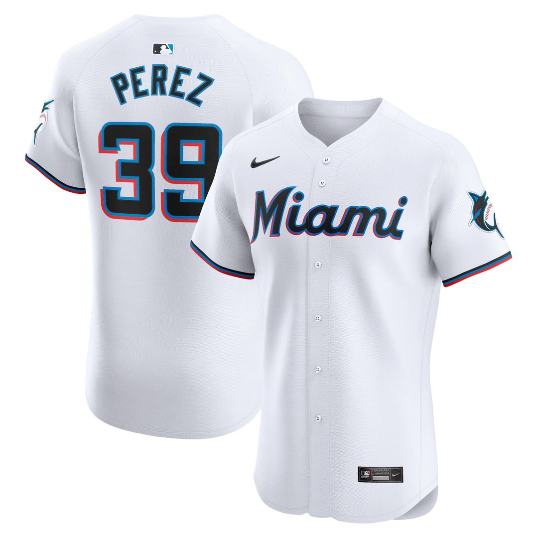 Men's Miami Marlins Eury Perez White Home Elite MLB Baseball Jersey - view 1