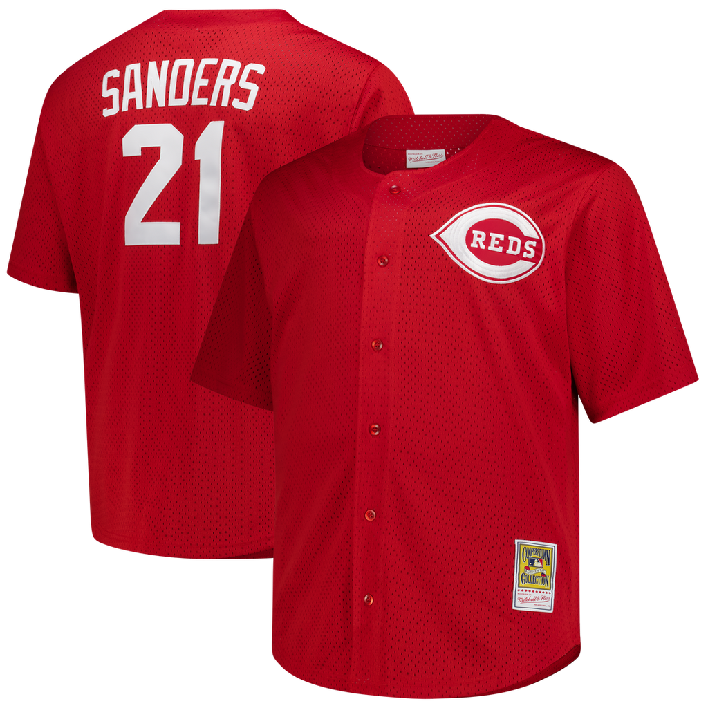 Men's Cincinnati Reds Deion Sanders Red Big & Tall Cooperstown Mesh Batting Practice MLB Baseball Jersey - view 1