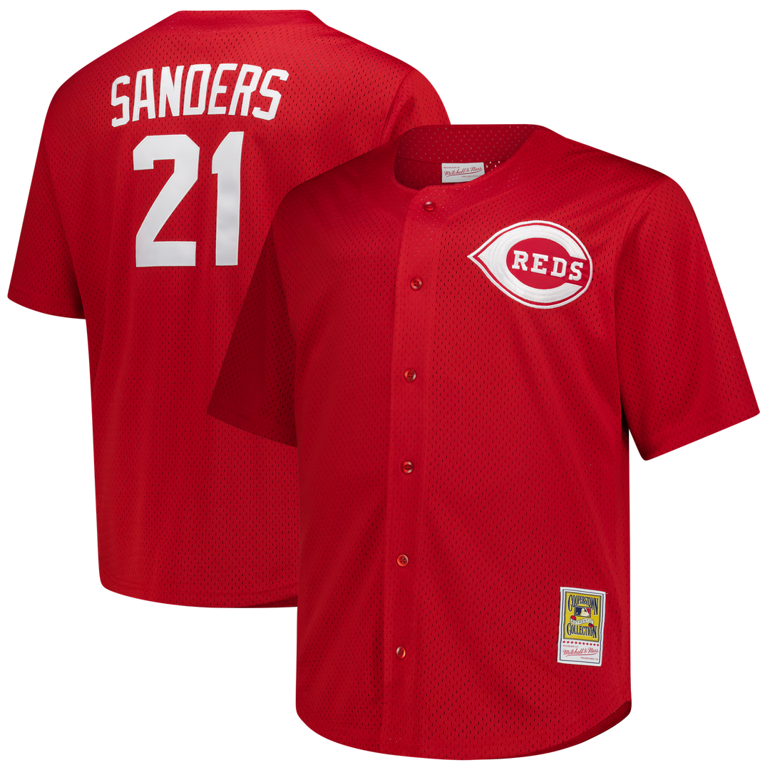 Men's Cincinnati Reds Deion Sanders Red Big & Tall Cooperstown Mesh Batting Practice MLB Baseball Jersey - view 1