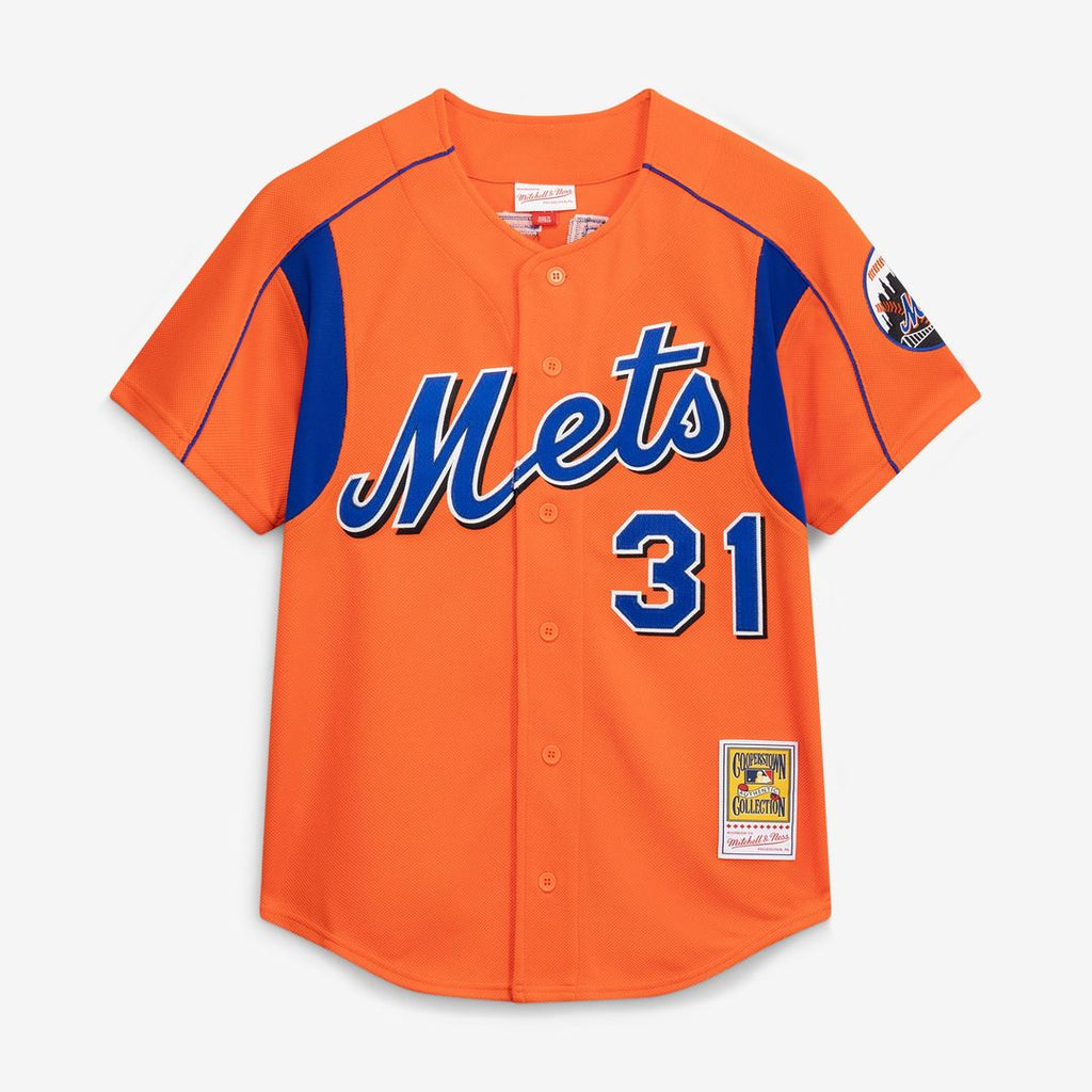 Men's New York Mets Mike Piazza Orange Cooperstown Collection Mesh Batting Practice Button-Up MLB Baseball Jersey - view 2