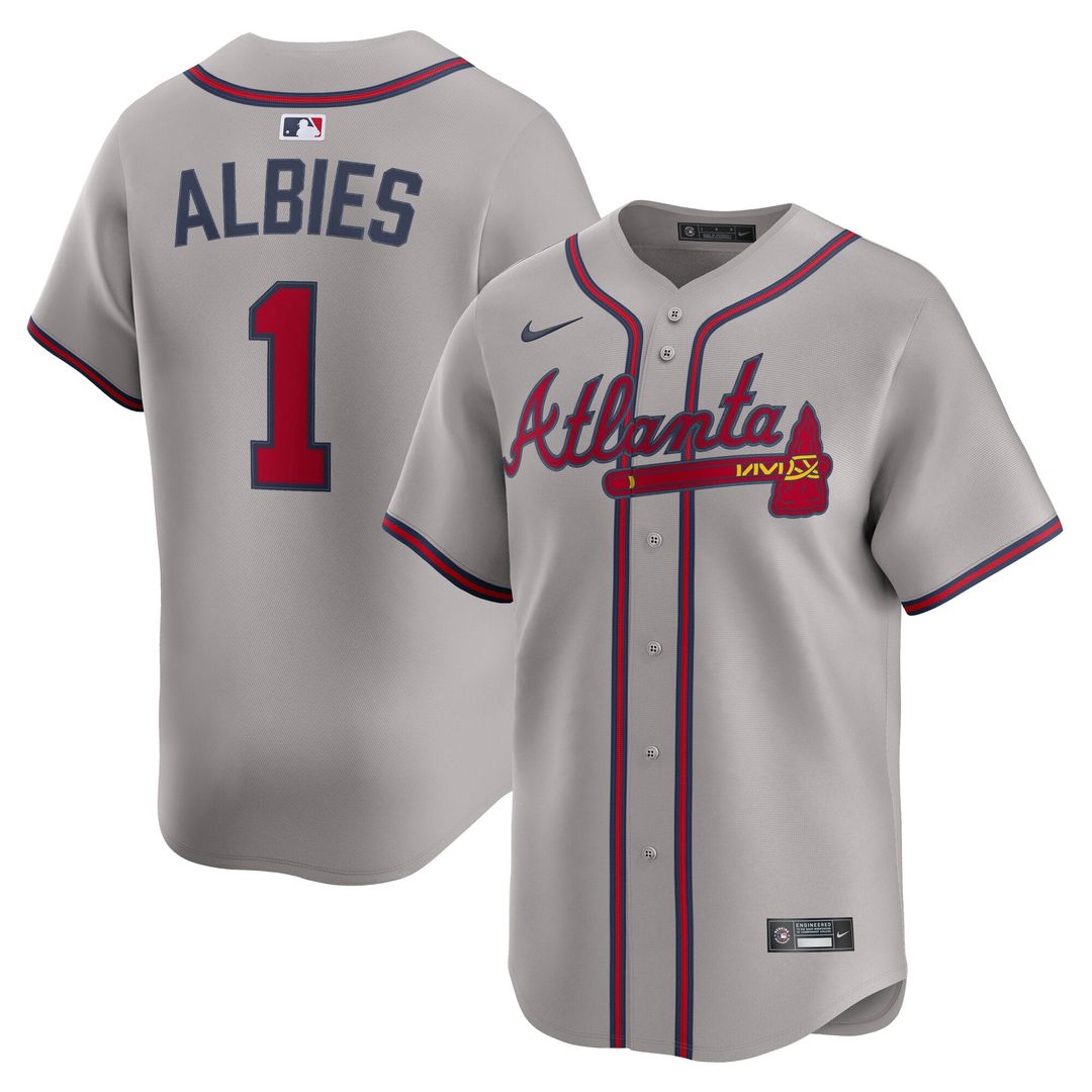 Men's Atlanta Braves Ozzie Albies Gray Road Limited MLB Baseball Jersey - view 1