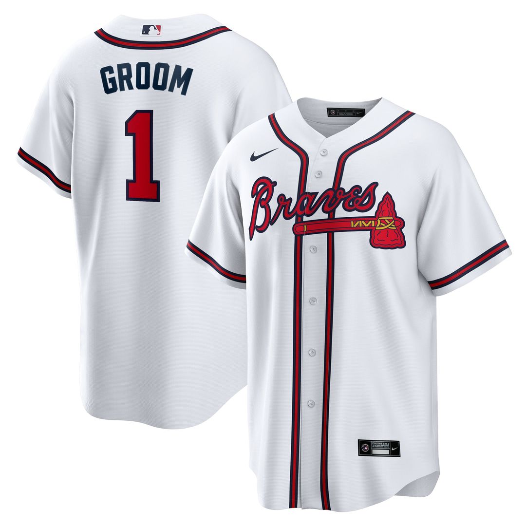 Men's Atlanta Braves White #1 Groom Home Replica MLB Baseball Jersey - view 1