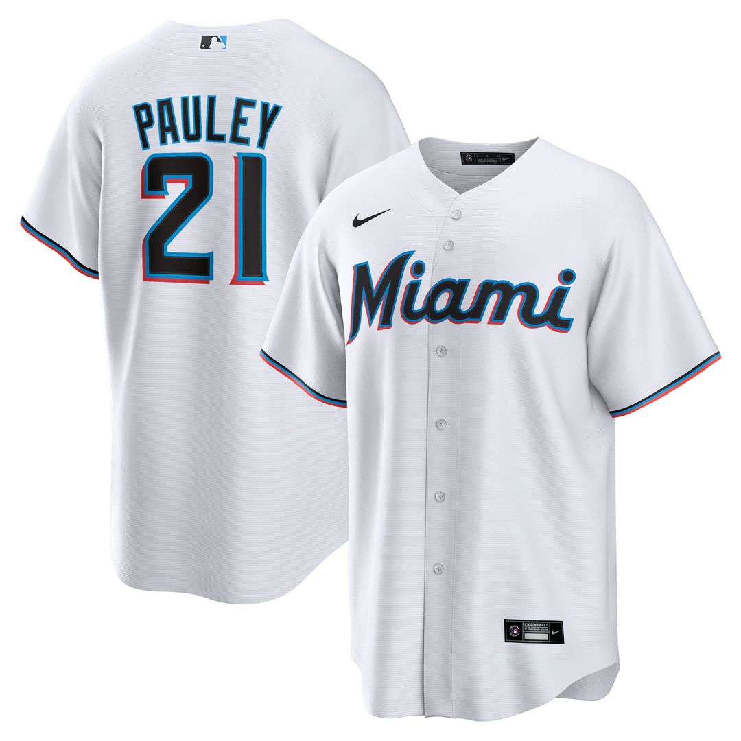 Men's Miami Marlins Graham Pauley White Home Replica MLB Baseball Jersey - view 1