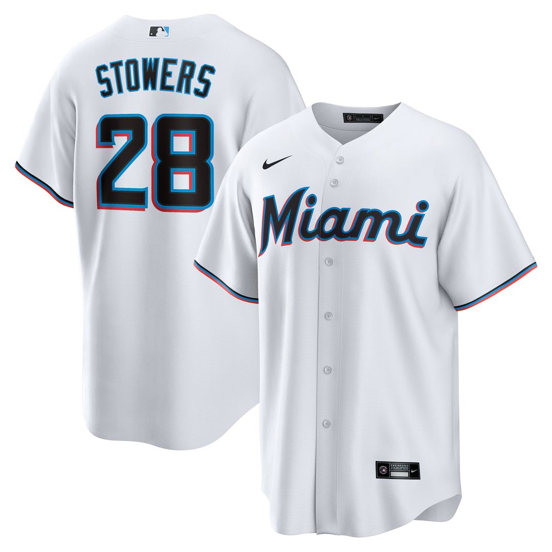 Men's Miami Marlins Kyle Stowers White Home Replica MLB Baseball Jersey - view 1