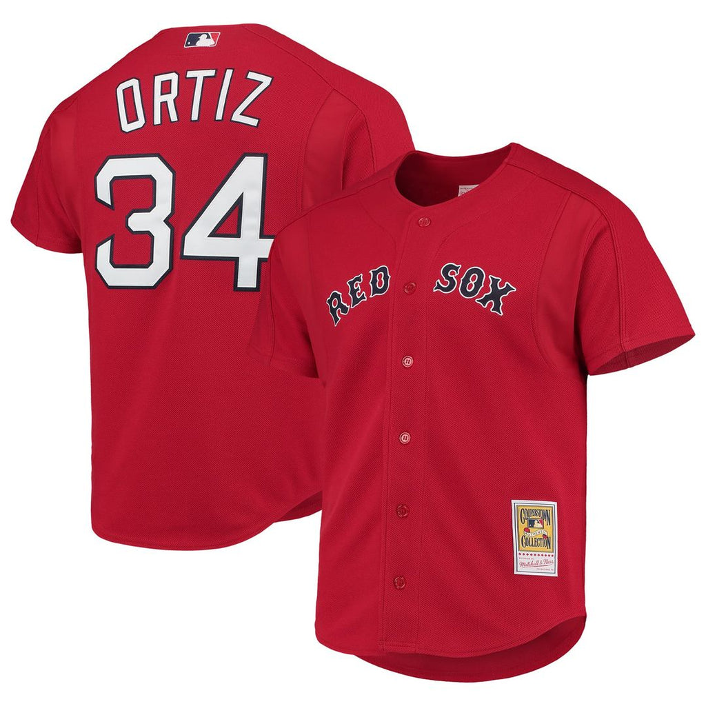 Men's Boston Red Sox David Ortiz Red Cooperstown Collection Mesh Batting Practice Button-Up MLB Baseball Jersey - view 1