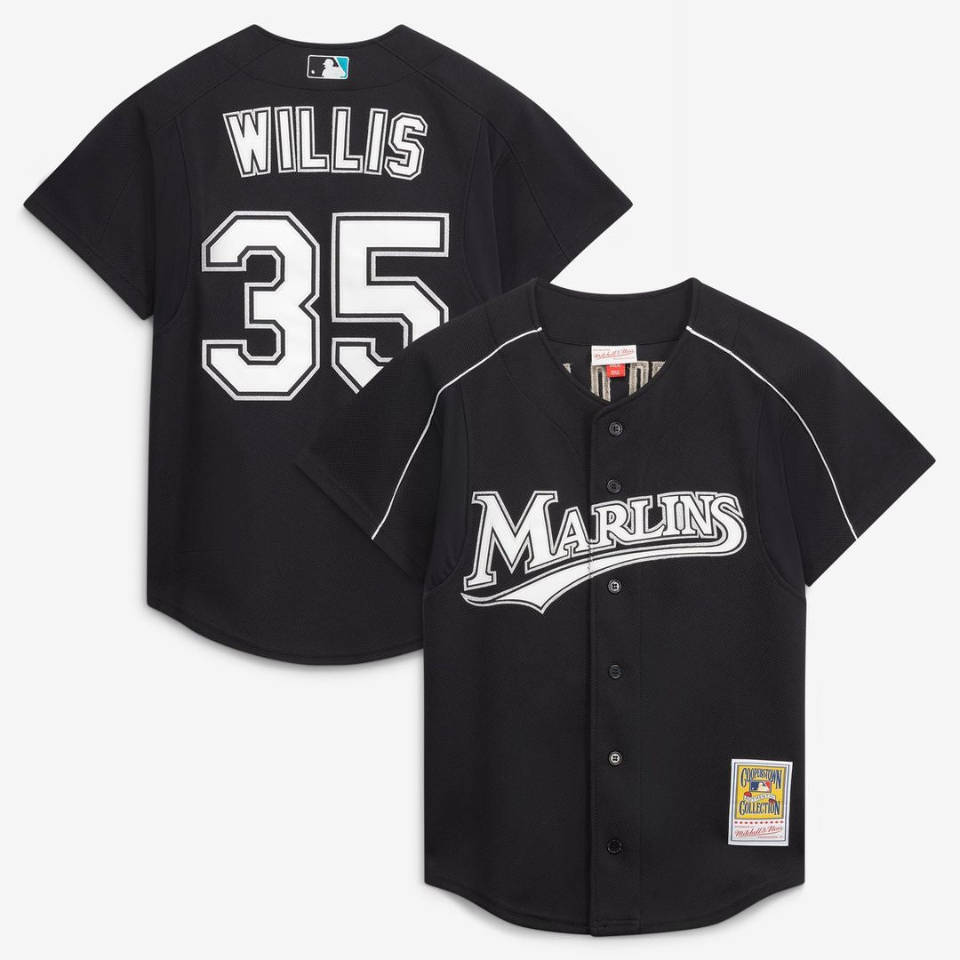 Men's Florida Marlins Dontrelle Willis Black Cooperstown Collection Mesh Batting Practice Button-Up MLB Baseball Jersey - view 1