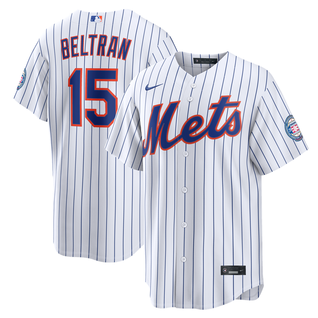 Men's New York Mets Carlos Beltran White Home Replica 2026 Hall of Fame Patch MLB Baseball Jersey - view 1
