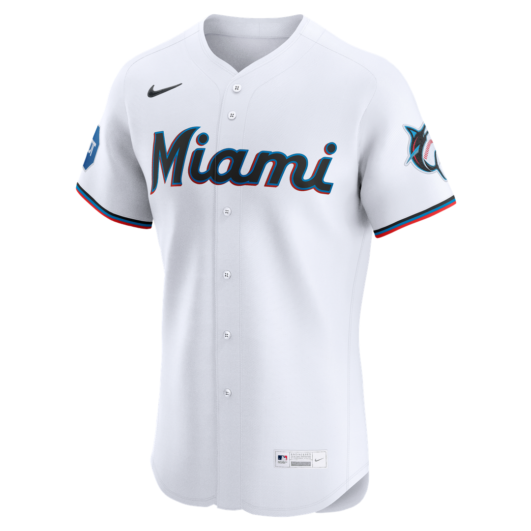 Men's Miami Marlins White Home Elite MLB Baseball Jersey - view 7