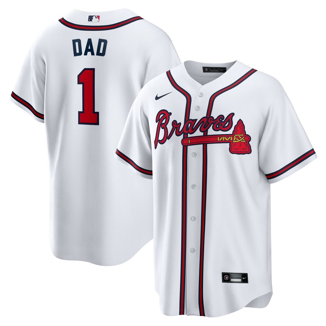 Men's Atlanta Braves White #1 Dad Home Replica MLB Baseball Jersey - view 1