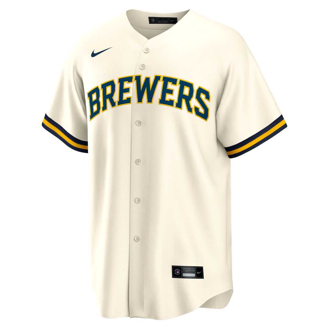 Men's Milwaukee Brewers Bob Uecker Cream Home Retired Player Replica MLB Baseball Jersey - view 2
