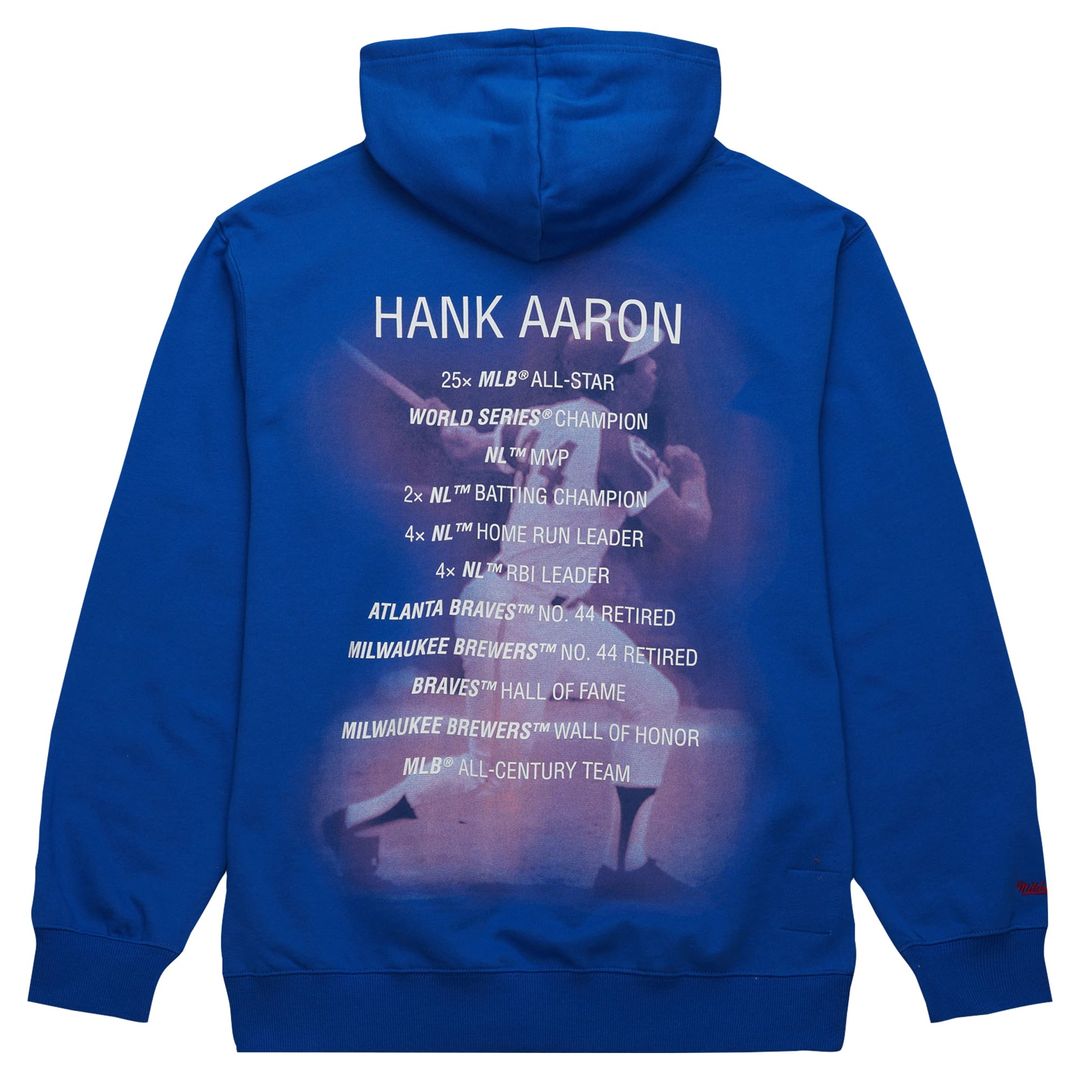 Men's Atlanta Braves Hank Aaron Royal Vintage Logo Name & Number Pullover Hoodie - view 3