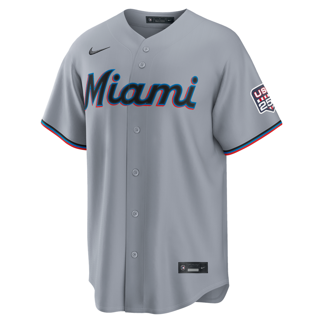 Men's Fourth of July Men's Miami Marlins Kyle Stowers Gray USA 250 Stadium MLB Baseball Jersey - view 2