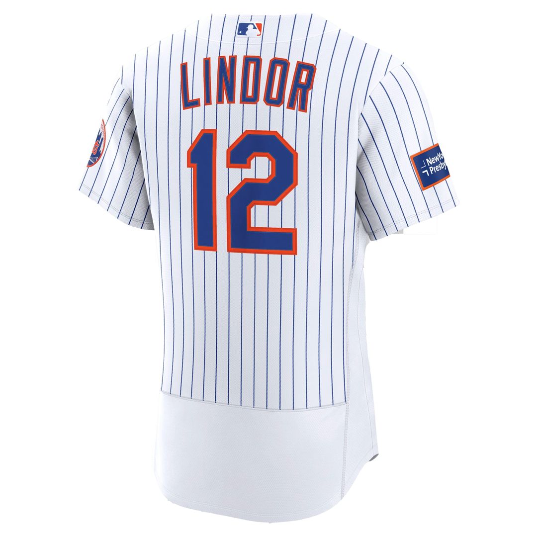 Men's New York Mets Francisco Lindor White Home Sponsor Patch MLB Baseball Jersey - view 3