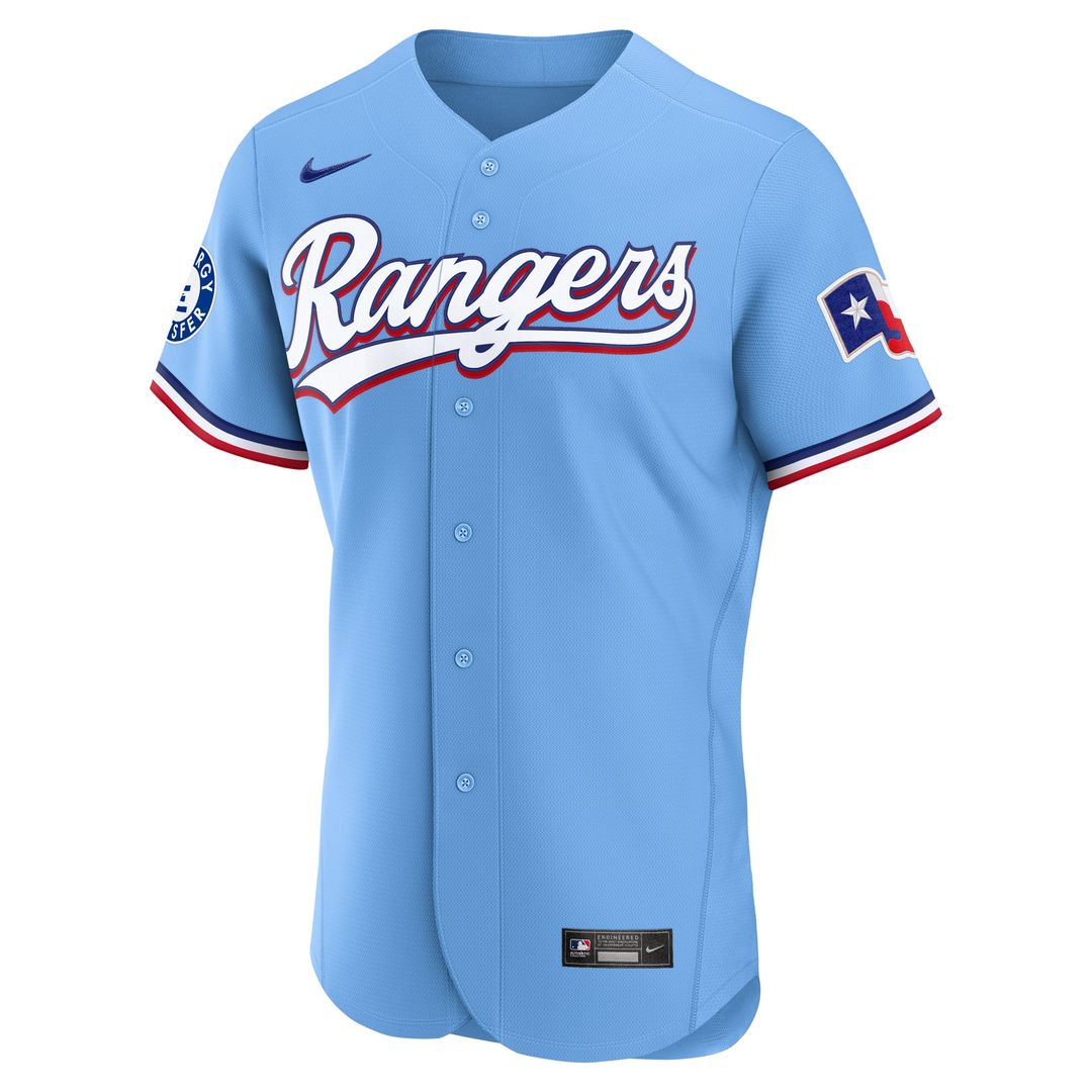 Men's Texas Rangers Light Blue Alternate Sponsor Patch MLB Baseball Jersey - view 2