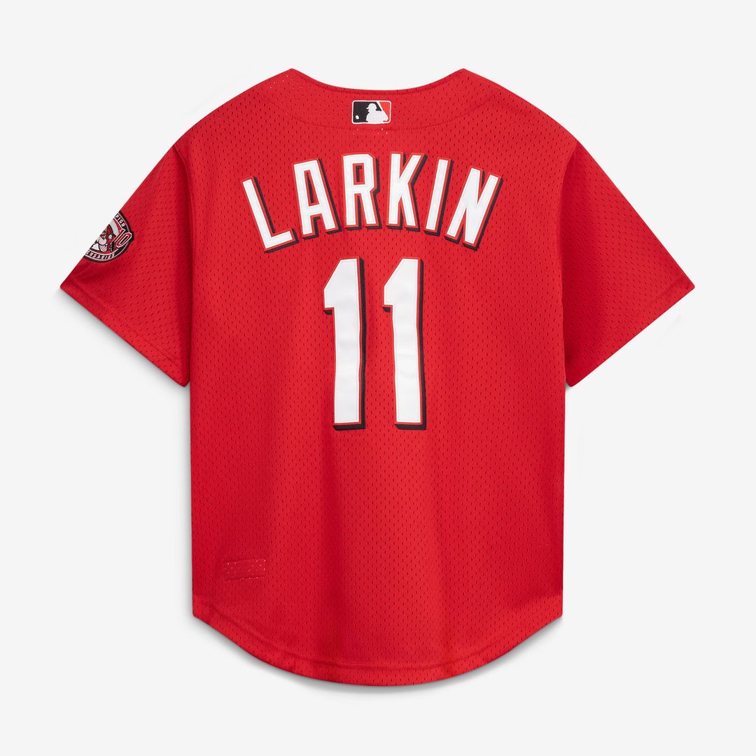 Men's Cincinnati Reds Barry Larkin Red Throwback Cooperstown Mesh Batting Practice MLB Baseball Jersey - view 11