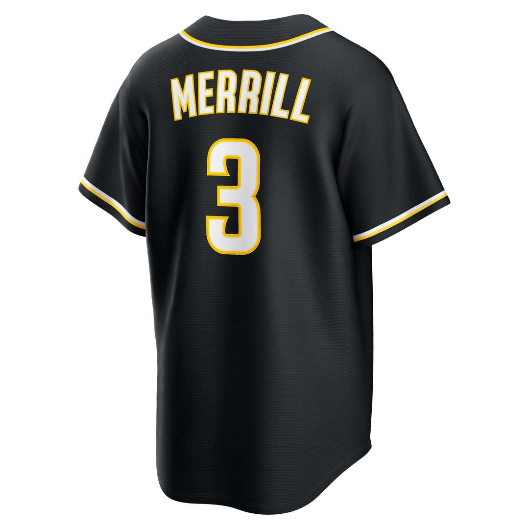 Men's San Diego Padres Jackson Merrill Fashion Replica Black Out MLB Baseball Jersey - view 8